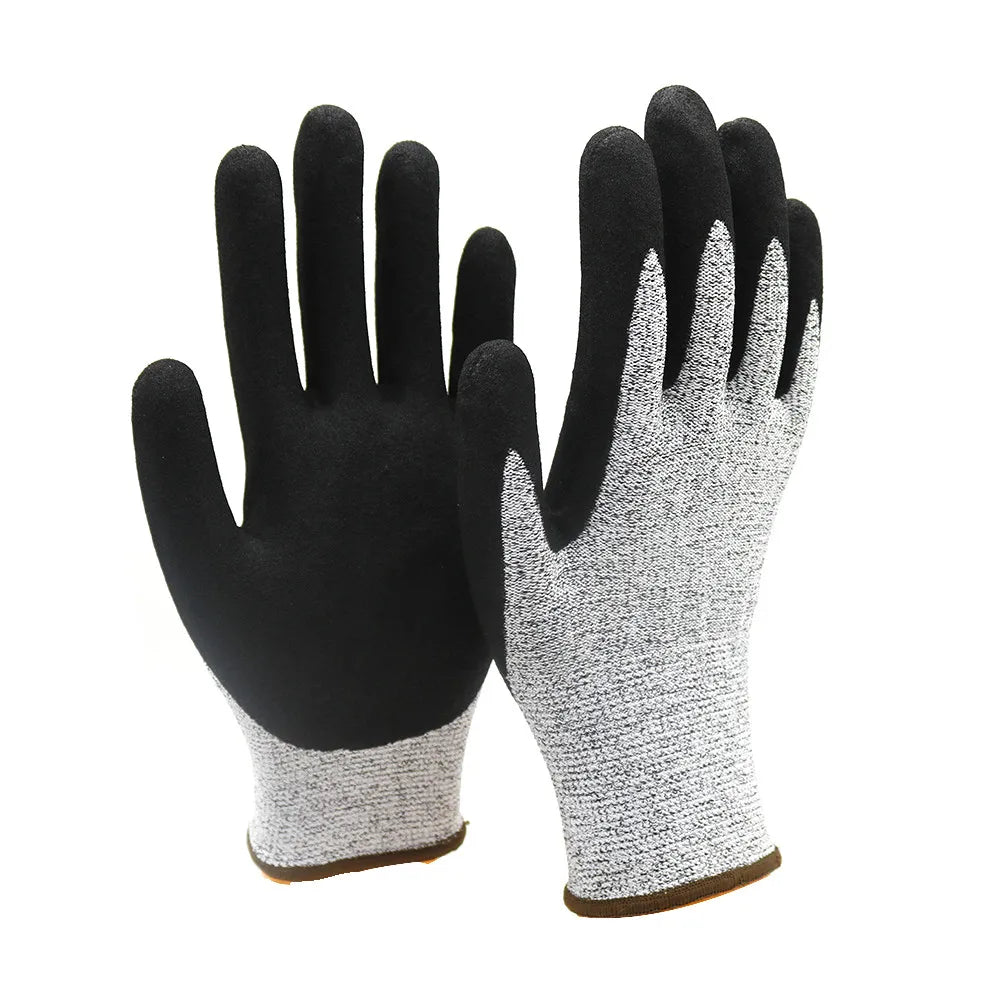 ZMSAFETY Cut Level 5 HPPE Glass Fiber Palm Coated Nitrile Sandy Cut Resistant Safety Gloves Guantes Anticorte