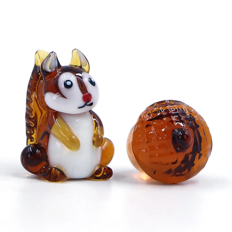 Handmade Murano Lampowork Glass Squirrel and Pinecone Figurine Decoration