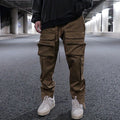 Custom Streetwear Cargo Sweatpants Trousers Brown Drawstring Multi Pocket Men's Cargo Pants