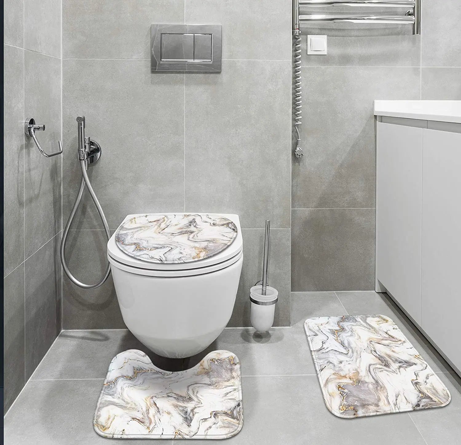 2 Pieces Water Absorbent Customized Marble Texture Non Silp Washable Soft Memory Foam Bath Mat Set
