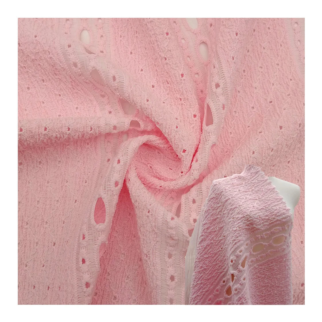 Jiede Custom Wholesale French Design Elliptical Hollow Stretch 3D Jacquard Crepe Lace Fabric for Dress