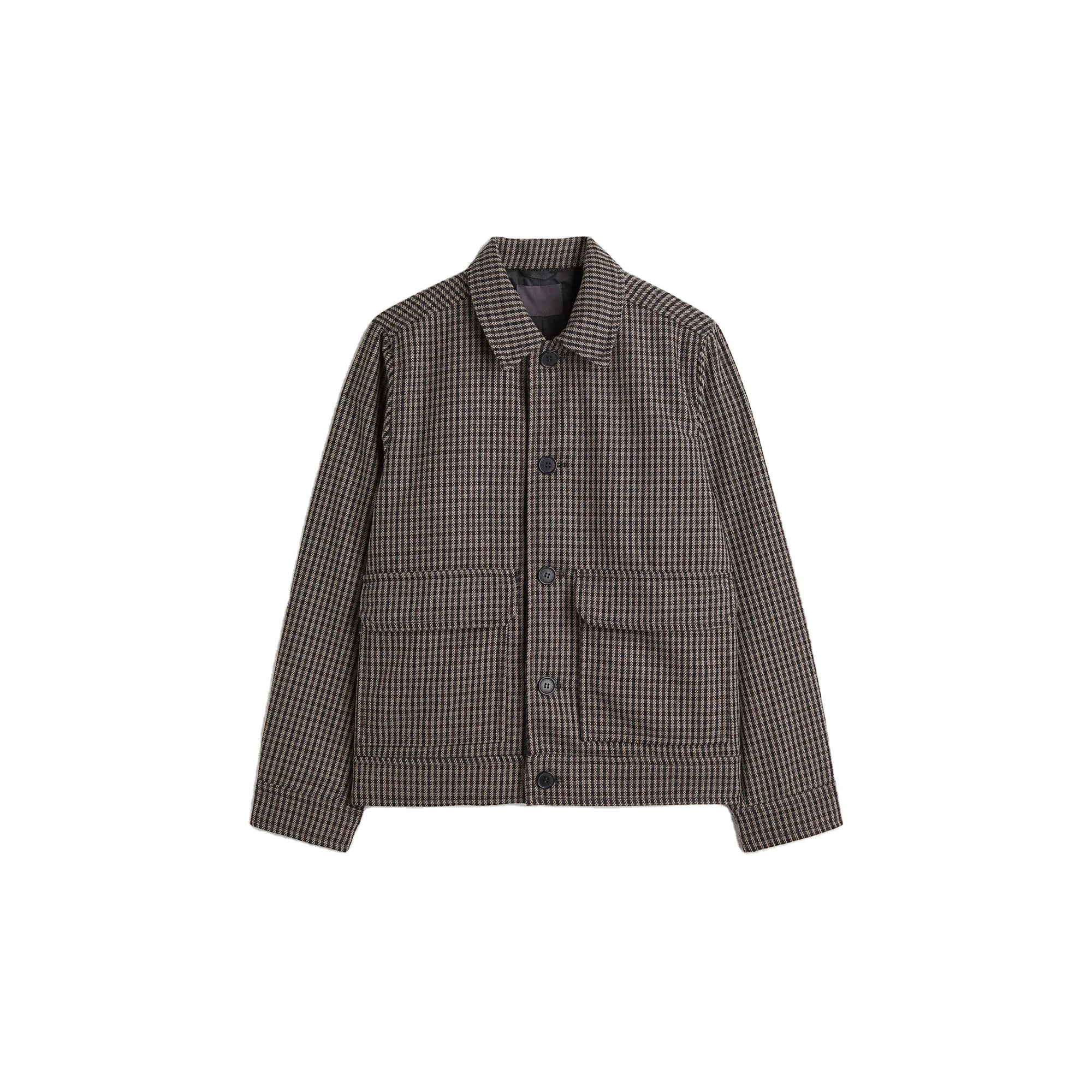 OEM Custom Men's Wool Blend Overshirt with Patch Pocket Spread Collar Checked Design