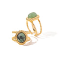 J&D Jewelry Natural Stone African Turquoise Agate Rope Sun 18K Gold Plated Stainless Steel Opening Rings