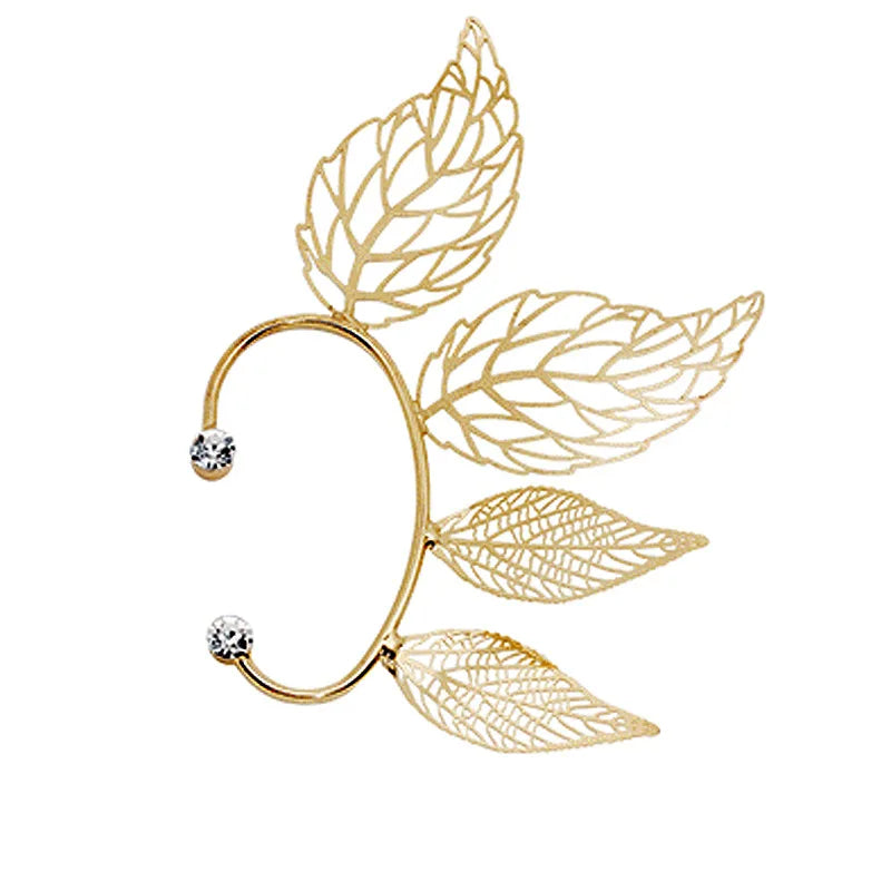 SC Vintage Zircon Diamond Hollow Cuff Earrings No Fading Gold Plated Leaf-shaped Cuff Earrings for Women
