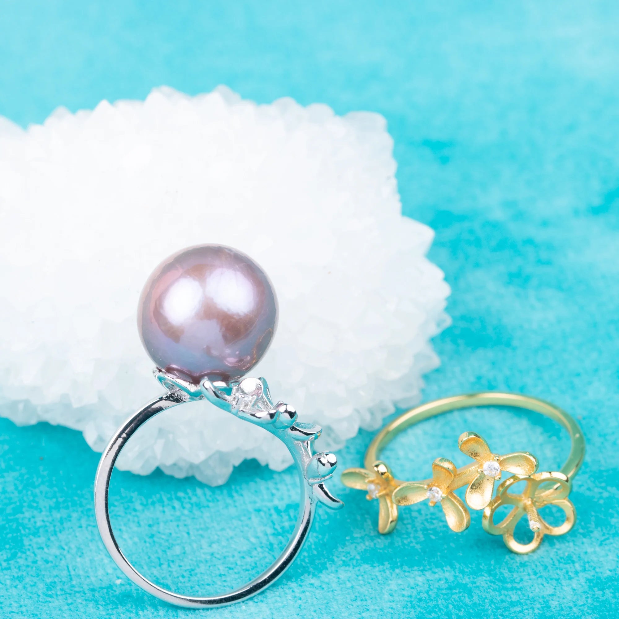 Re010855DIY 9-11mm Natural Freshwater Pearl Ring Accessory 925 Sterling Silver Adjustable Size Engagement Jewelry Ring for Women