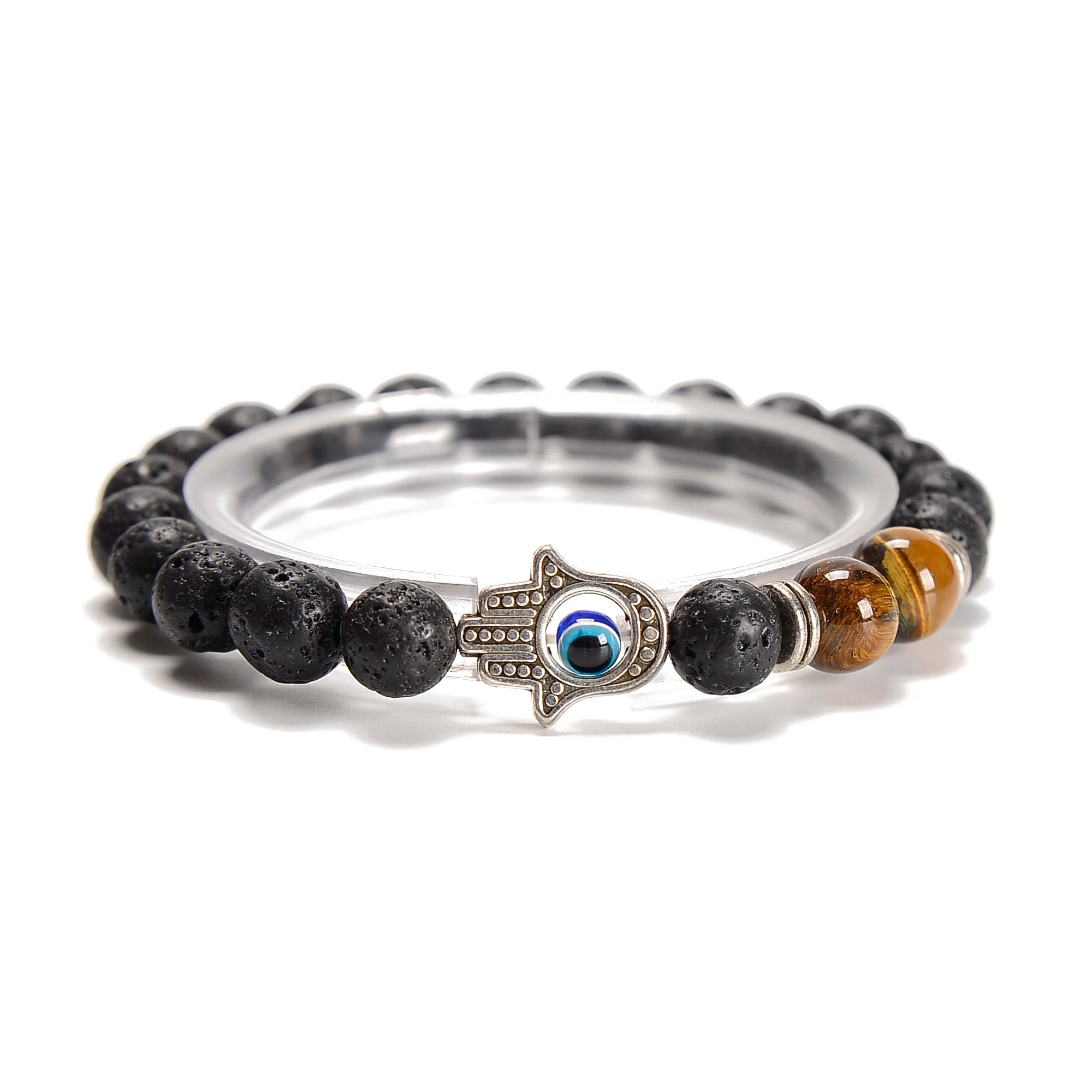 Hot Sale Wholesale Black Lava Tiger Eye Hamsa Round Beads Bracelet Size 6mm 8mm 10mm for Men and Women