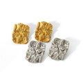 Vintage Waterproof Hypoallergenic Square Geometry Irregular 18k PVD Gold Pleated Jewelry Stainless Steel Earrings YF3621