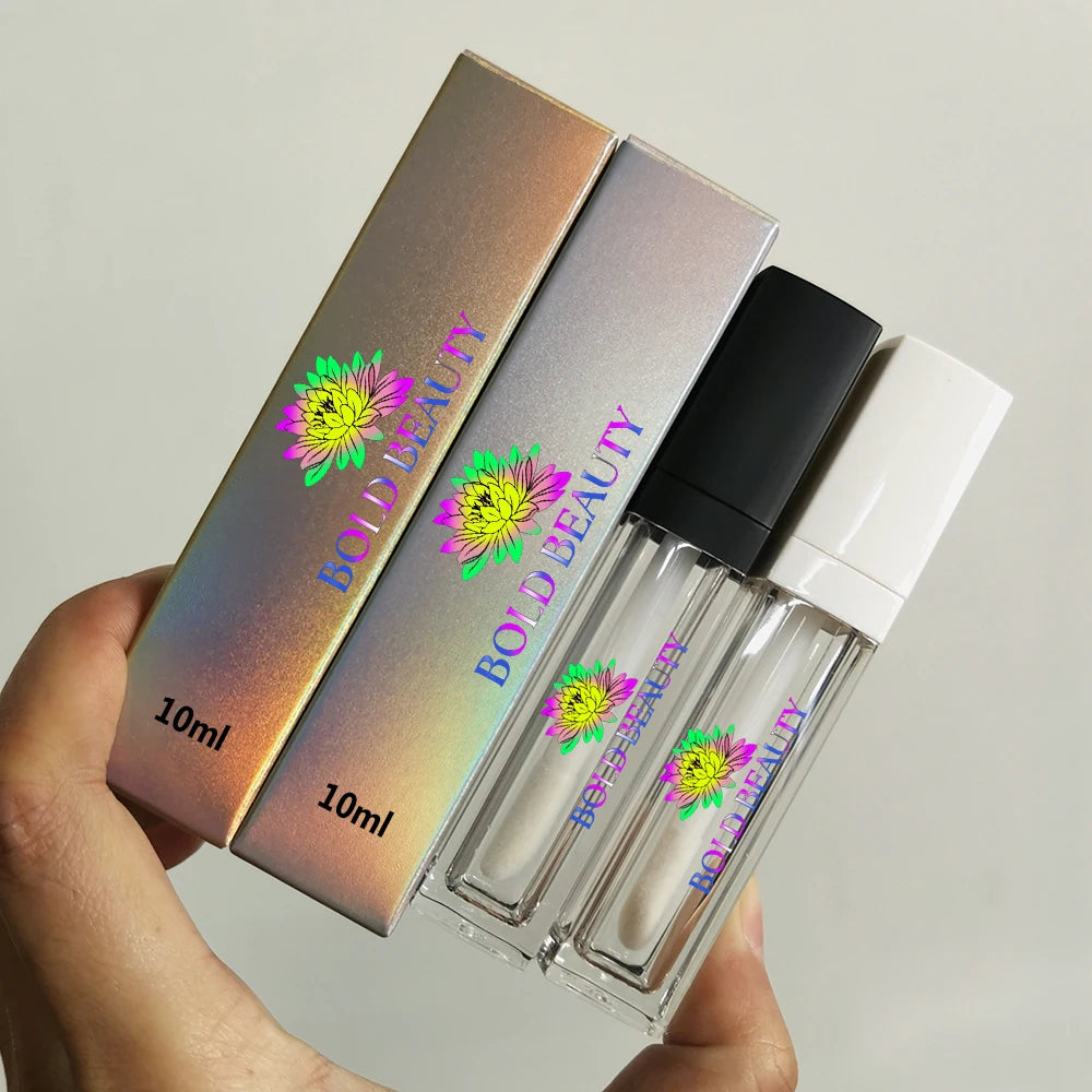High Capacity 10ml Big Wand Big Brush Applicator White Black Square Cosmetics Packaging Lipgloss Container Lip Gloss Tubes