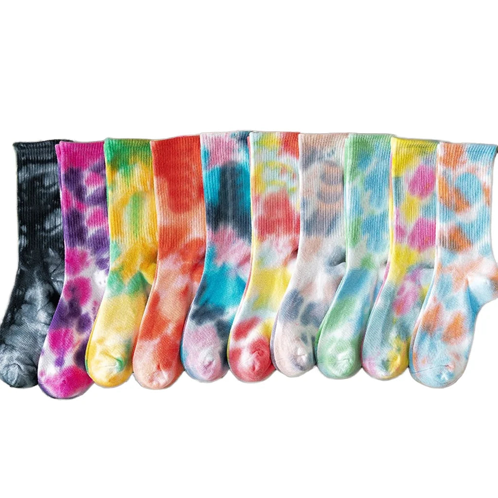 Hotsale Custom LOGO Tie-dye Mid-tube Cotton Street Trend Socks Overseas Ins Socks Women's Tie-dye SOCKS
