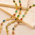 Trendy Women's Gold Plated Stainless Steel Micro-Inlaid Geometric Chain Bracelet with Oval Square Zircon Gemstones