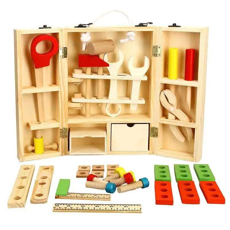 2025 2021 New Children Role Play Garden Tool Simulation Kids Wooden Tool Box Toy