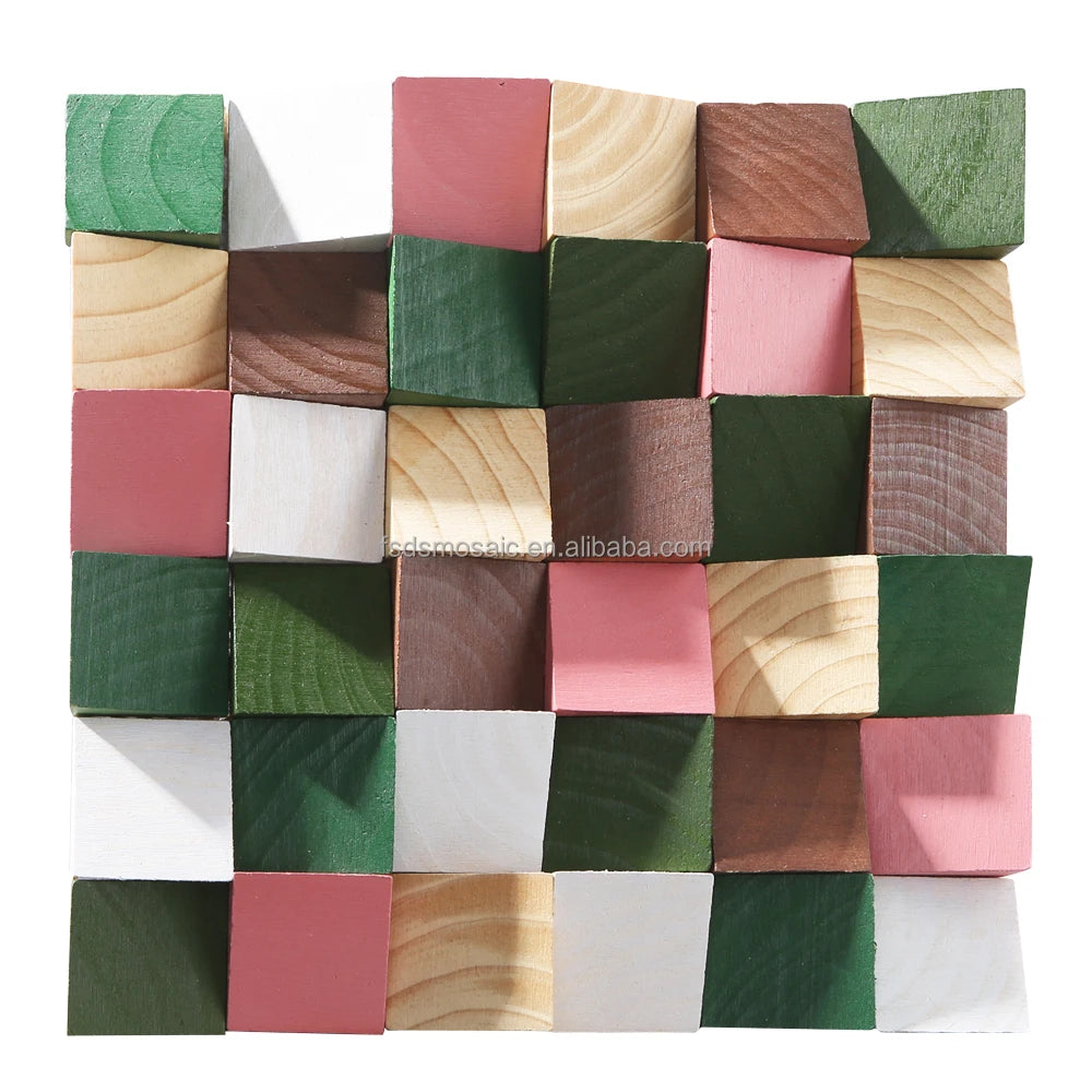 Polished Natural Texture 3D Effect pink Green Wood Mosaic Tile with Wood Pattern for Backsplash of Kitchen Home Wall Background