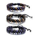 Jewelry Adjustable Men Bracelet Fashion tiger Eye Black lava Lapis Lazuli Stone Braided Double Layer Bracelets