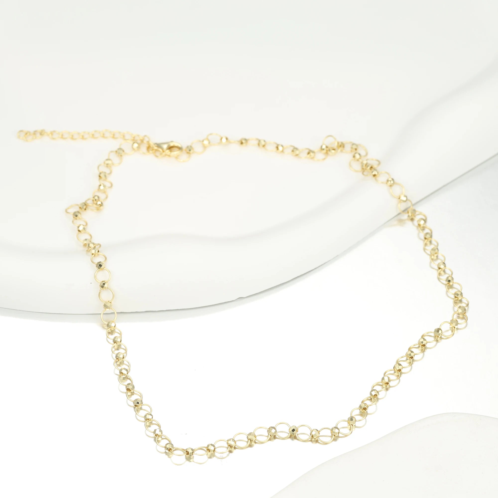 Kirin Ladies Necklace Gold Plated 925 Sterling Silver Beaded Link Chain Trendy Hypoallergenic Full Set for Women