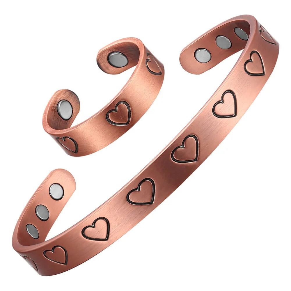 BioMagnetic Jewelry Improving Sleep Magnetic Therapy Pure Copper Heart Bracelets and Rings
