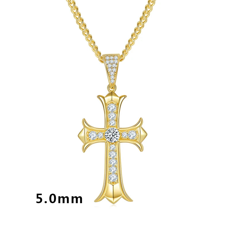 2025 Classic Retro Unisex Jewelry 925 Sterling Silver Vvs D 5mm Moissanite Diamond Cross Pendant Necklace