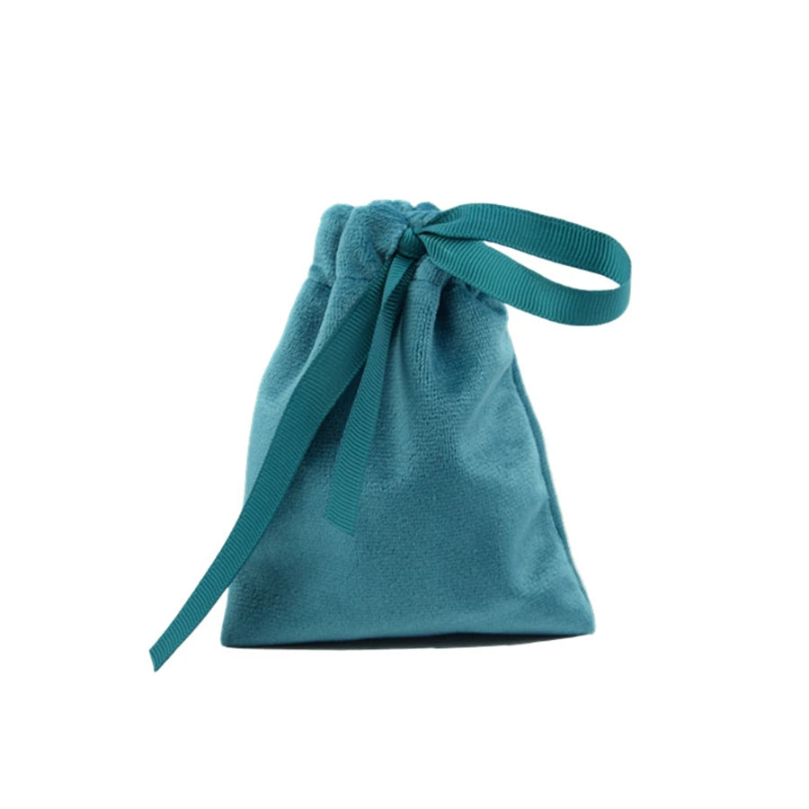 Customized Pouch Sky Blue Velvet Drawstring Burlap Cotton Canvas Gift Bag for Jewelry Shoes Dust Packaging