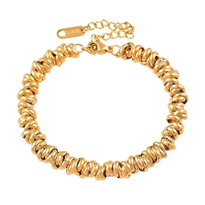 New Trendy Thick Stainless Steel 18k Real Gold Plated Bracelet for Women Jewelry