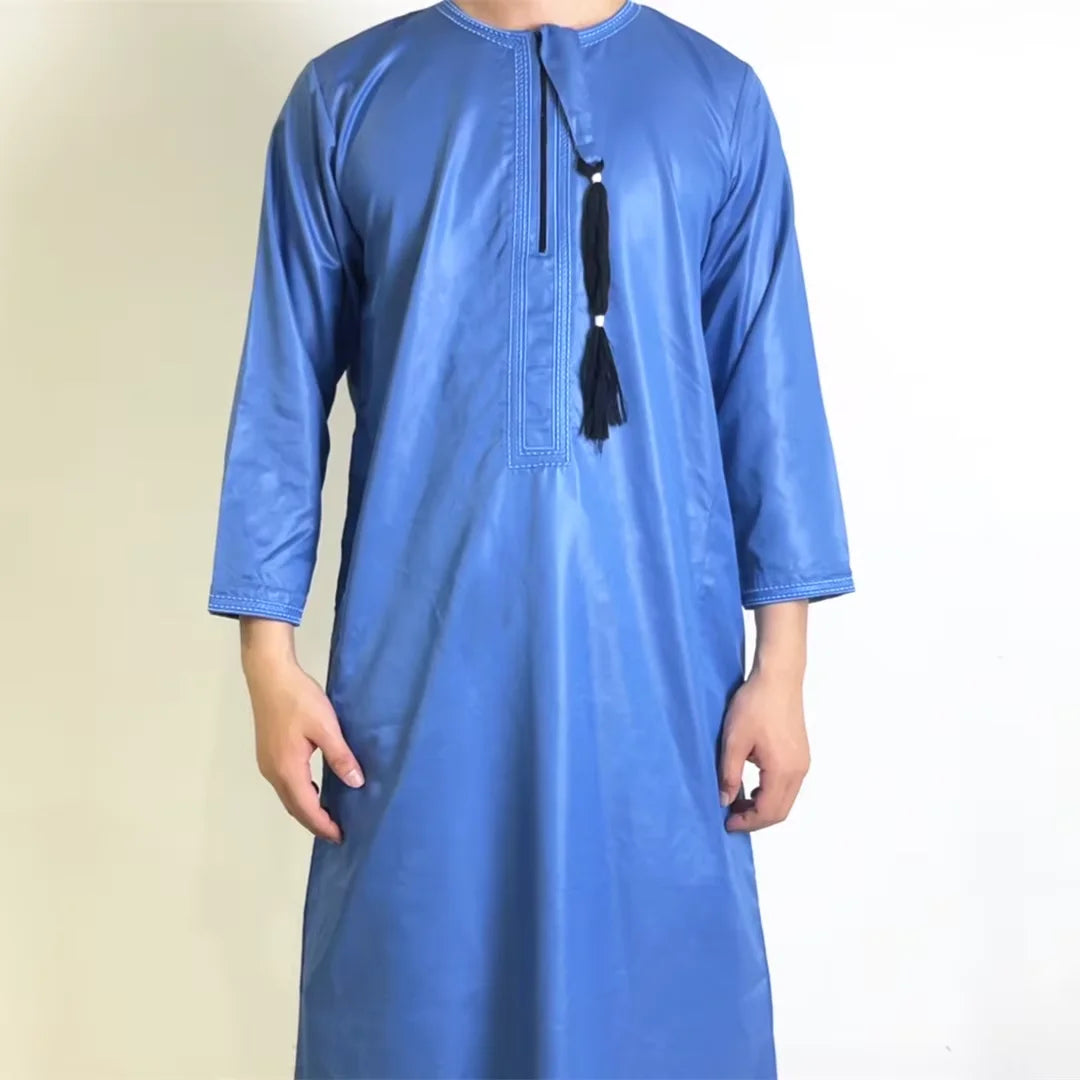Traditional Muslim Omani Clothing Islamic Dubai Shinny Fabric Robe Man Arabia Saudi Moroccan Thobe for Men
