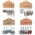 6pair/card Fashion Vintage Bohemian Geometric Turquoise Heart Crystal Ear Stud Ethnic Boho Earring Set for Women Ladies