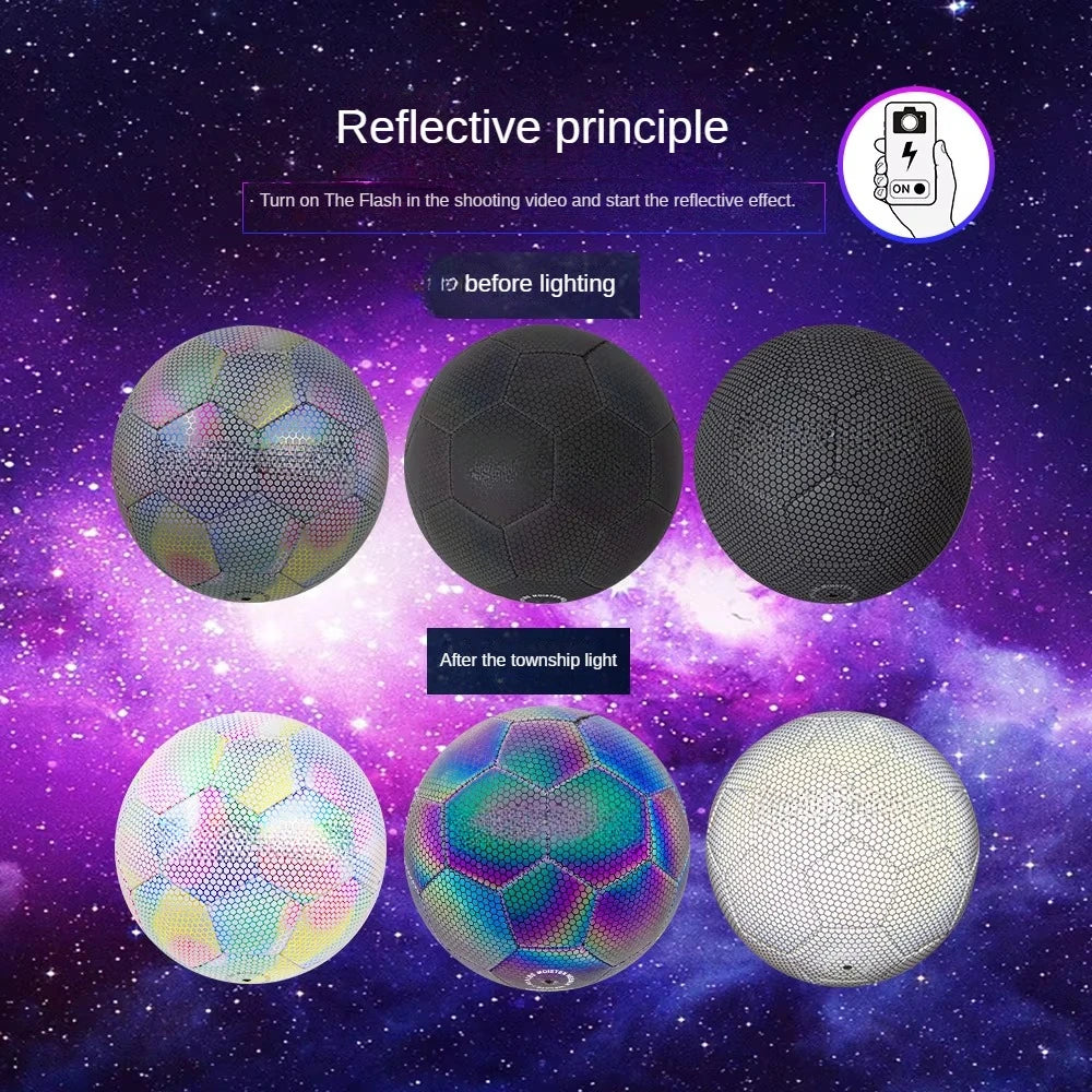 Children's Size 5 Luminous Reflective Multi-color Soccer Ball Machine Sewn PU School Personality Football Customizable Logo