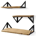 Rustic Wood Floating Shelves with Triangle Bracket Wall Mount for Storage in Bedroom Bathroom Living Room or Kitchen