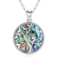 Isunni Tree of Life With Wise Owl Pattern S925 Sterling Silver Rhodium Plated Colour Mother of Pearl CZ Pendant Necklaces