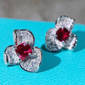 Huitan OEM ODM Luxury Flowers Design Square Red Crystal Cubic Zirconia Earrings for Wedding Silver Plated CZ Stud Earrings Women
