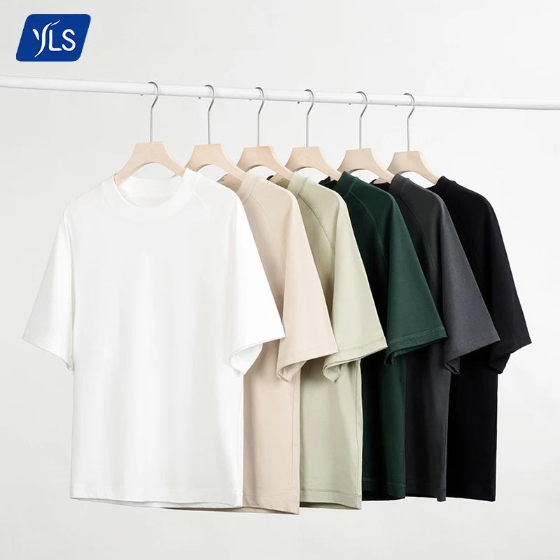 YLS Custom Logo Printed Blank Solid Men's 300 GSM Heavy Cotton Short Sleeve Oversize High Quality High Street Style T-Shirt