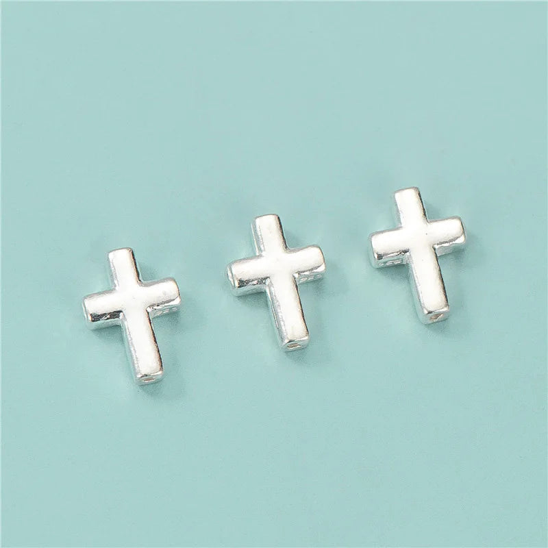 7.5*10mm Simple Cross Charm Beads 925 Sterling Silver Cross Beads Spacer Dangle Bead for European Charm Bracelets
