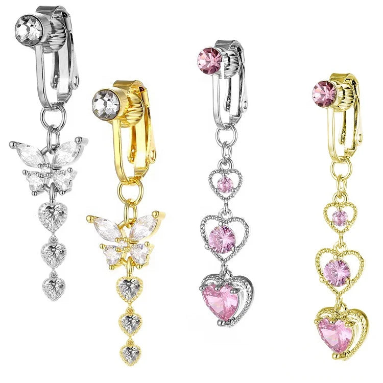 Gaby New Design Cute Clip Belly Button Ring Non-Piercing Butterfly Heart Faux Belly Piercing Jewelry Stainless Steel Main