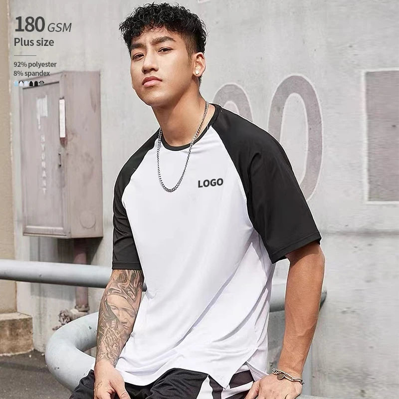 Wholesale Plus Size 180 GSM Oversized Sports T-Shirt Quick Drying Slit Hem Raglan 92% Polyester 8% Spandex Mesh Smart Casual