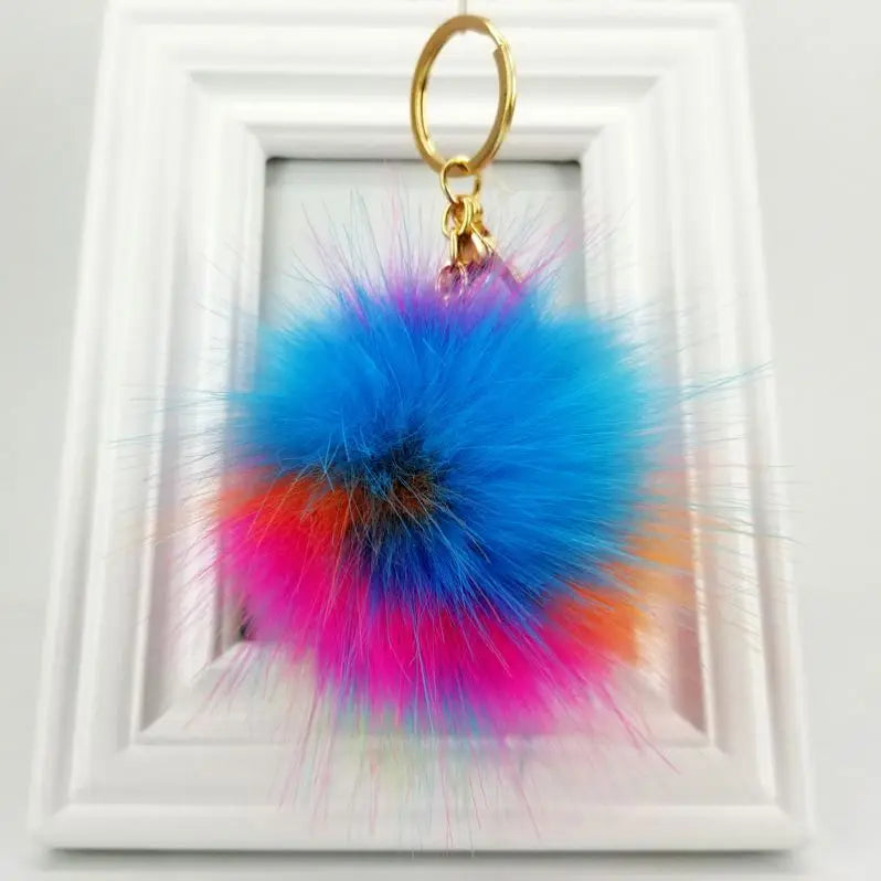 Rainbow Colorful Colorful Pompom Keychain Faux Fur Pendant Lovely Key Chain Colorful Fur Pom Pom Puff Ball Fuax Fur Keychains