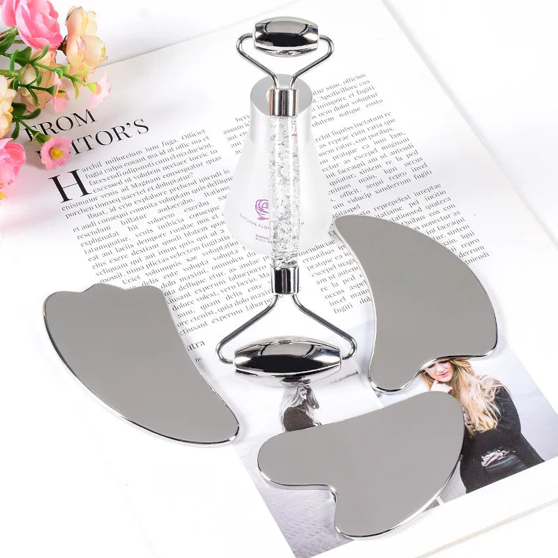 Diy Hot Selling Pink Crystal Guasha Tool Jade Beauty Stainless Steel Gua Sha Tools With Cheap Price Semi-Precious Stone Crafts