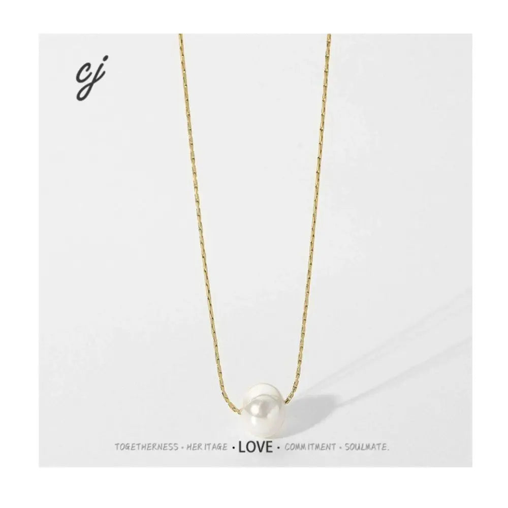 Carline Fine Wholesale Fashion Elegant Stainless Steel Minimalist Gold Plated Pearl Pendant Simple Design Necklace for Women