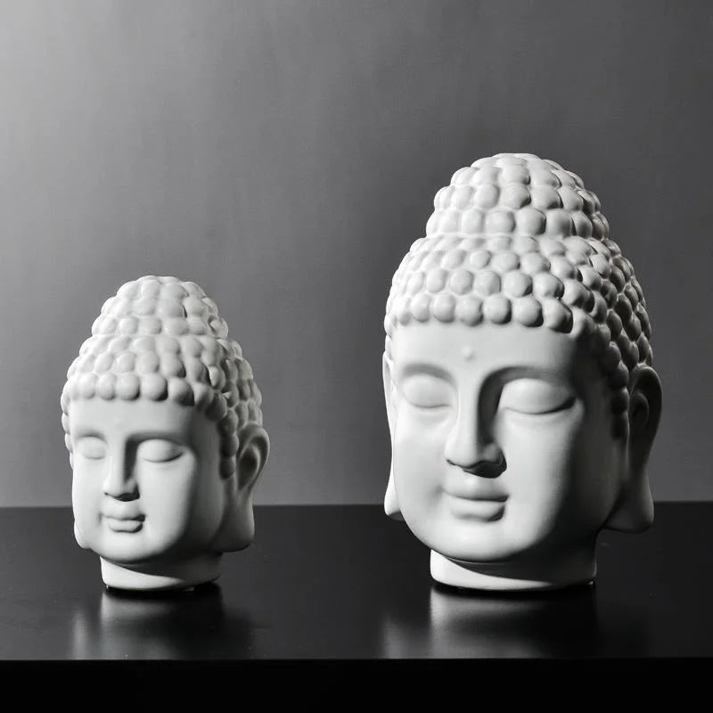 White Ceramic Buddha Head Sculpture Handmade Pottery Figurine Statue Home Decoration Buddha Altar Meditation Zen Gift
