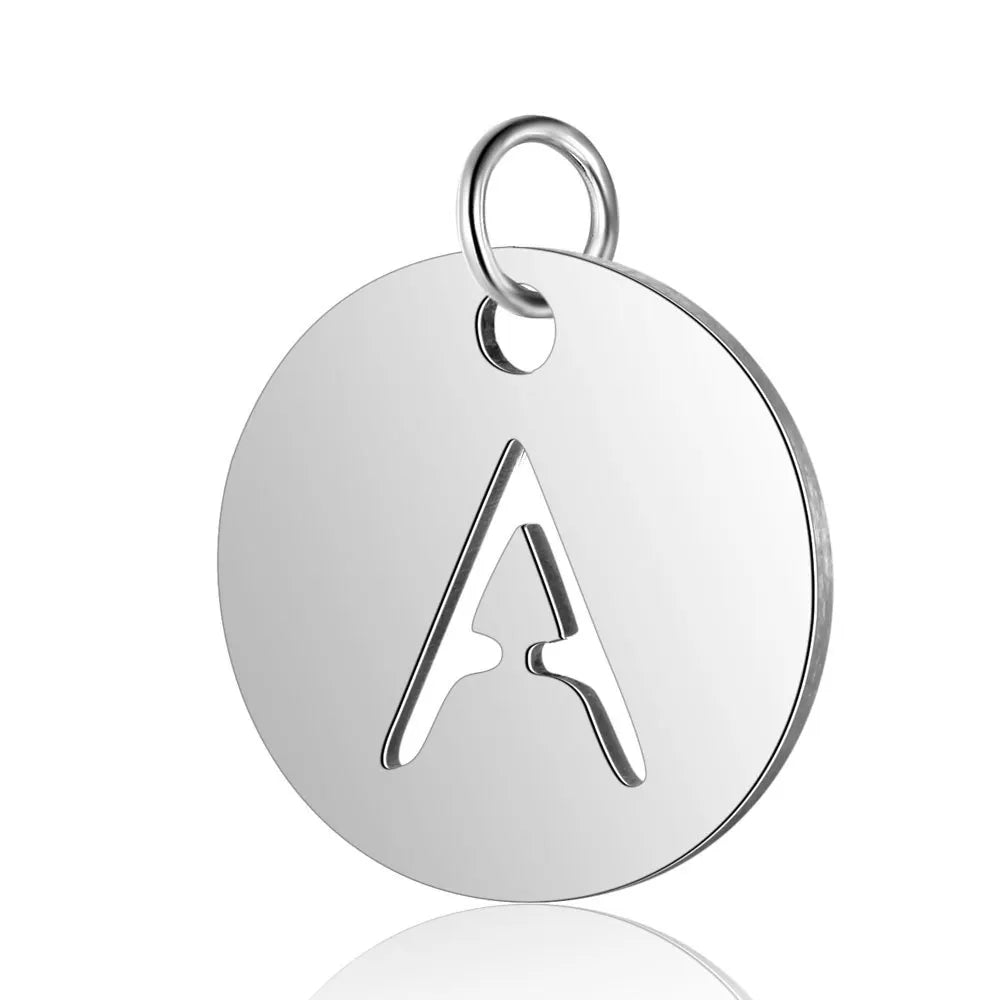 New Simple 26 Letters A-Z Initial Round Metal Charm Alphabet Pendant for Bracelet Necklace Jewelry Making Accessories