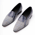 Custom Blue Denim Leather Loafer Men's Slip-On Dress Business Casual Shoes Pointed Handmade Breathable Rubber Outsole Holiday