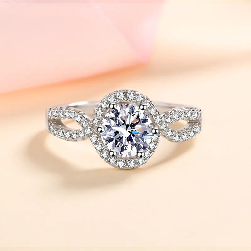 Silver 925 Original 1 Carat Diamond Test Past Round Brilliant Cut Sparkling Moissanite Twist Waist Ring Wedding GemstoneJewelry