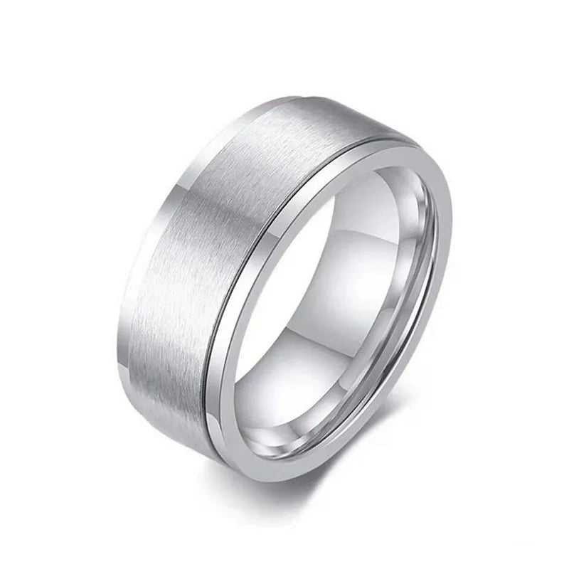 2023 New Classic Simple Design Stainless Steel Blank Band Ring Jewellery Silver Black Spinner Rotating Rings for Men