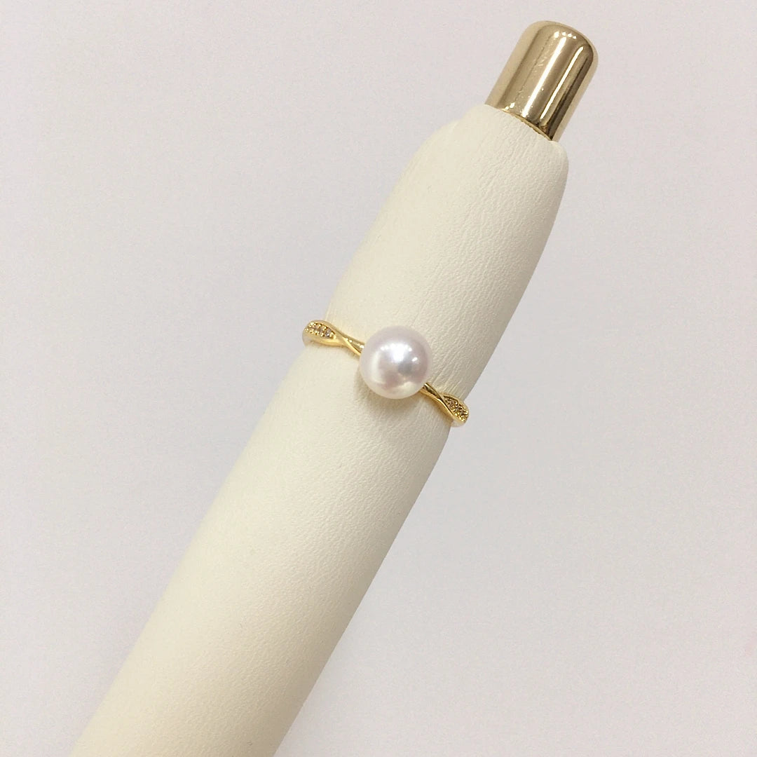 18K Gold Plated Simple Freshwater Pearl Ring Elegant Natural Pearl for Birthday Gift