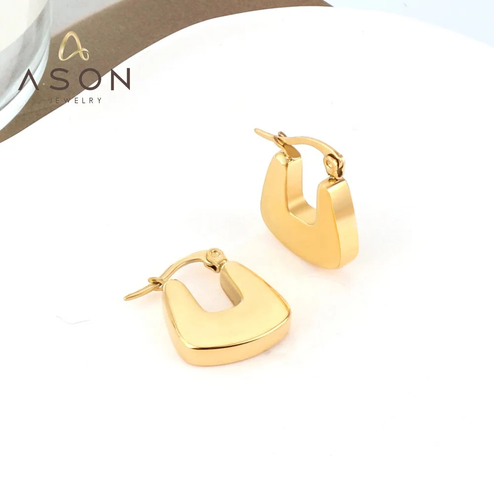 Ason High End Trend Fashion Jewelry Wholesale 18K Gold Plated Hollow Geometric Stainless Steel Hoop Earring for Girl Women