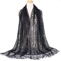 MIO 170*65cm Fringe Lace Malaysia Lightweight Women Scarf Fashion Solid Color Tassel Shawl Hollowed Long Hijab Scarf Wraps