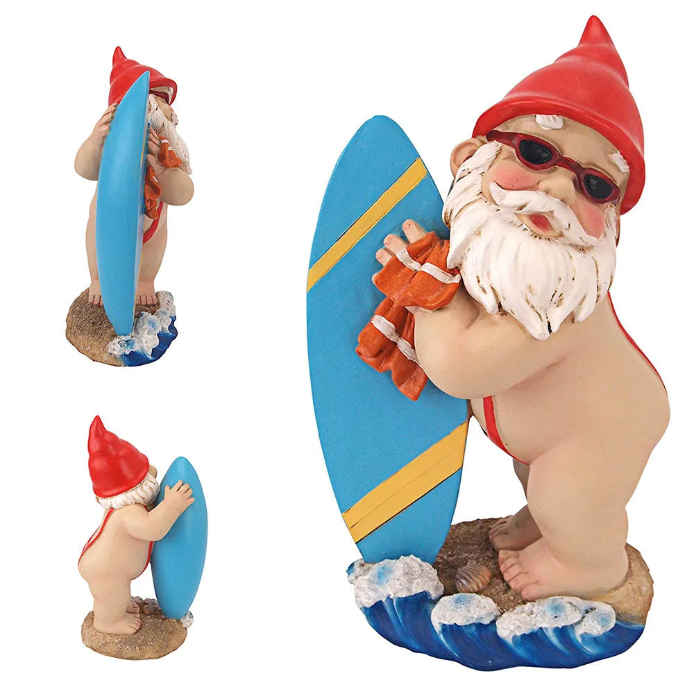 Creative Garden Surf Gnome Resin Crafts Dwarf Sculpture Decoration Surf Swimming Gnome Ornaments
