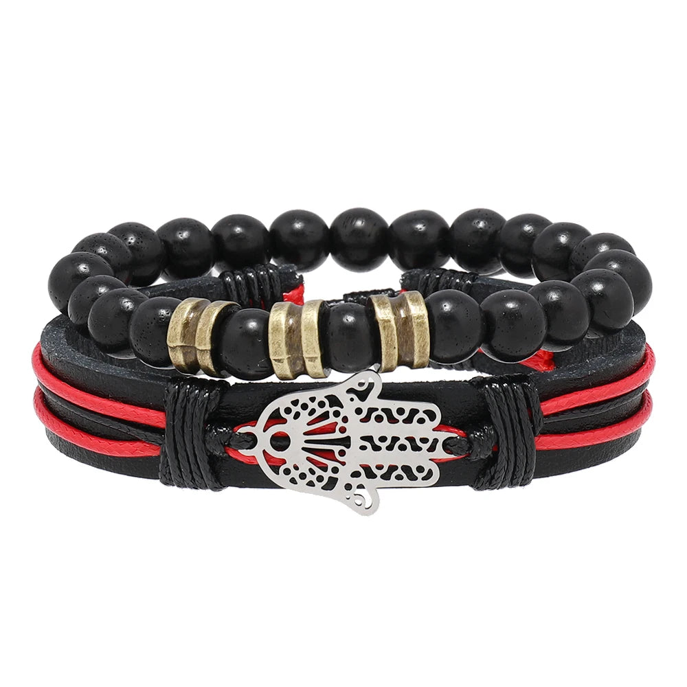 Handmade Leather Bracelet Sets New Design Fashion Charm Bracelets with Beads