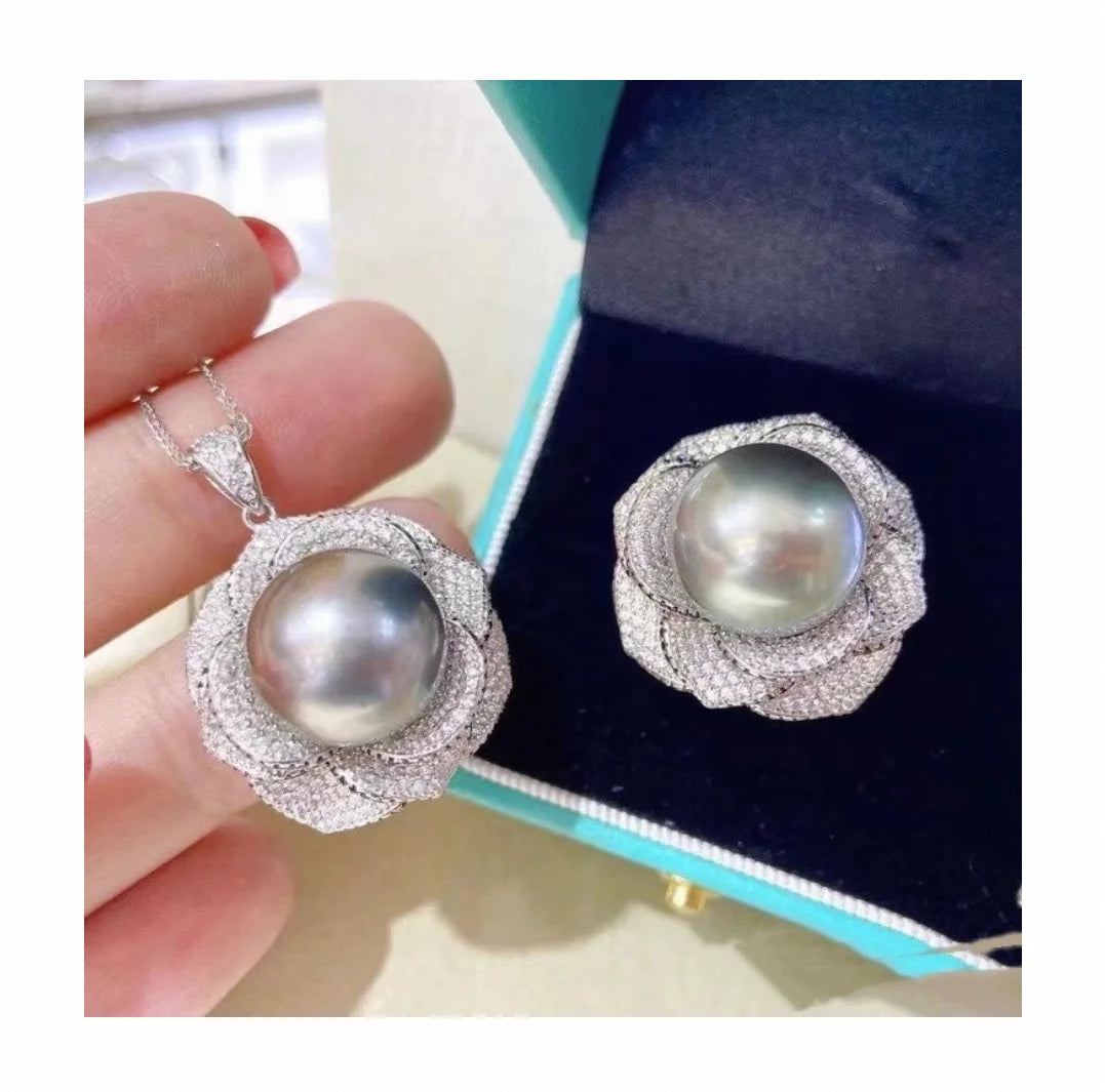 JW032 12-13mm DIY Natural Real Freshwater Pearl Set Charm Accessories 925 Sterling Silver Gold Plated Jewelry Set for Women