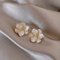 Women's Elegant Minimalist 5-Petal Flower Stud Earrings Like Center 4-Prong Setting Plating Durable Daily Wear N2109205