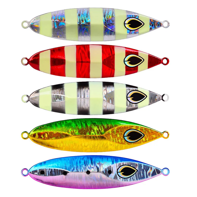 WEIHE Slow Jigging Fishing Lure Metal Jig 80g 100g 120g Casting Luminous Spoon Jack Artificial Bait Sea Fishing