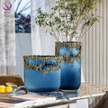 Clear Large Diameter Water Nourishing Plant Container Blue Glacier Design Flower Vase Nordic Style Glass Vase for Home Decor