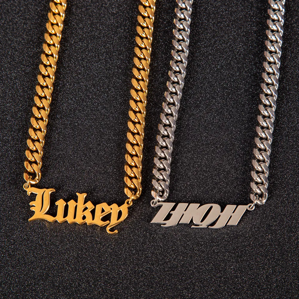8mm Thick Custom Name Stainless Steel Necklace with Gold Plated Cuban Chains for HipHop & Wedding Link Chain Pendant Necklace